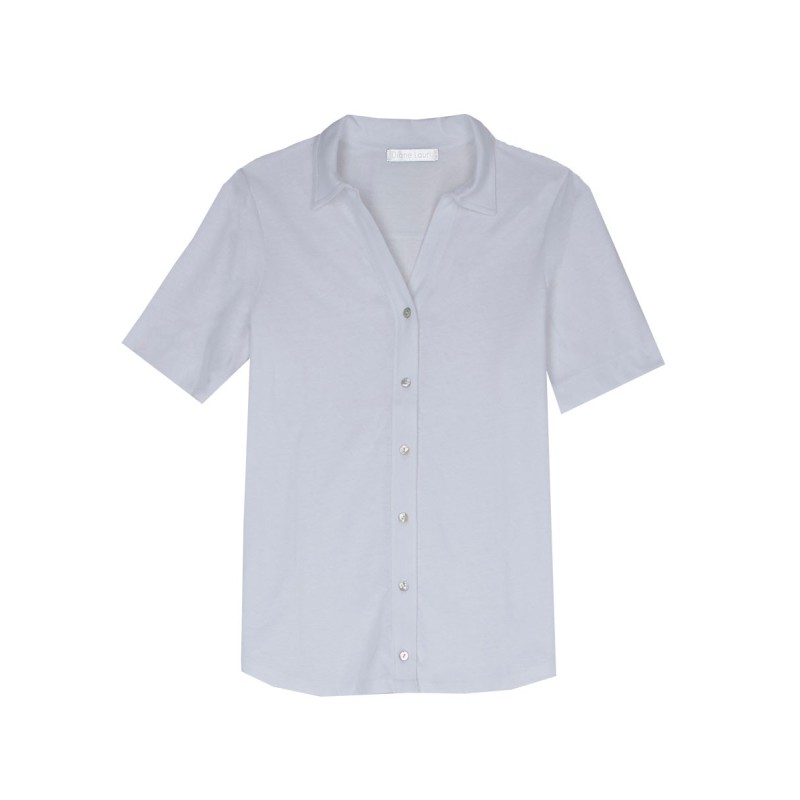 T-shirt col Polo en coton et lin modèle "Eleonore" marque Diane Laury