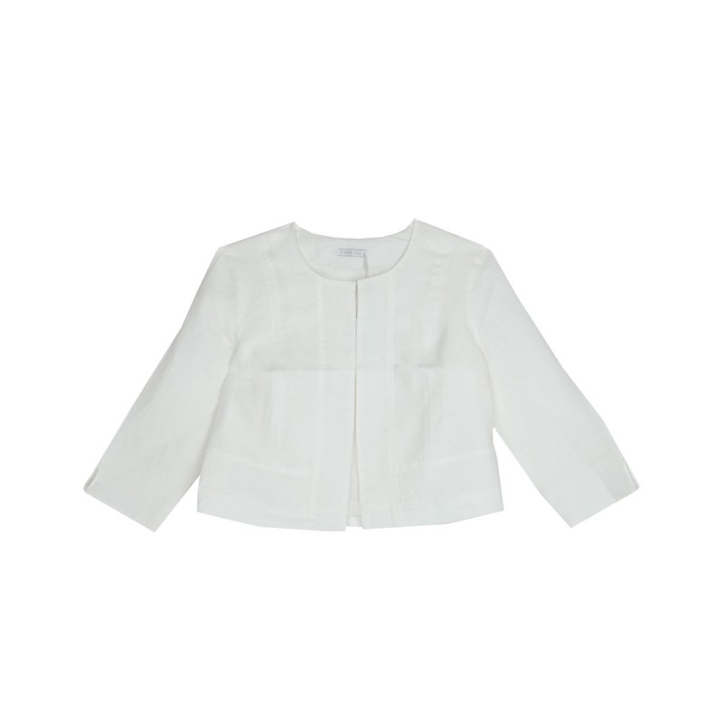 Veste courte écru avec surpiqures modèle "ESTE" marque Diane Laury en lin