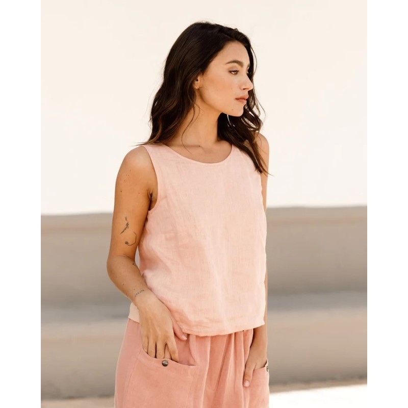 Ithaka Crop top débardeur en Lin couleur Pêche marque MagicLinen