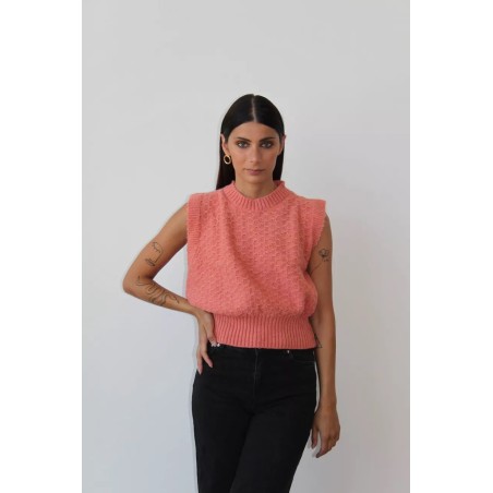 Gilet sans manche avec un motif rétro Modèle Donatello Coloris Corail Marque Tenné Fabriqué en Italie