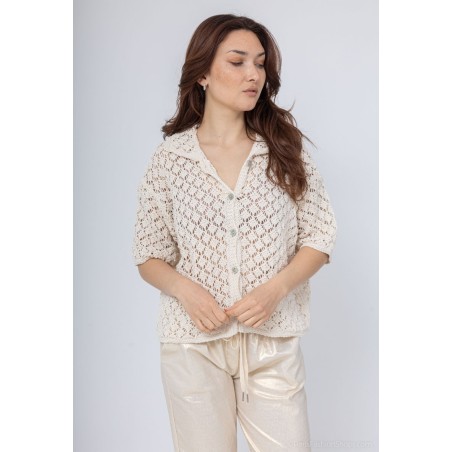 Gilet boutonné en maille crochet Marque Saison du vent fabriqué en Italie