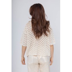 Gilet boutonné en maille crochet Marque Saison du vent fabriqué en Italie
