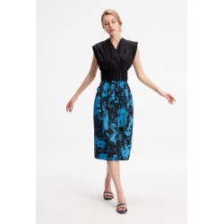 Jupe crayon chic et confortable Marque SMART&JOY bleu et noir en coton