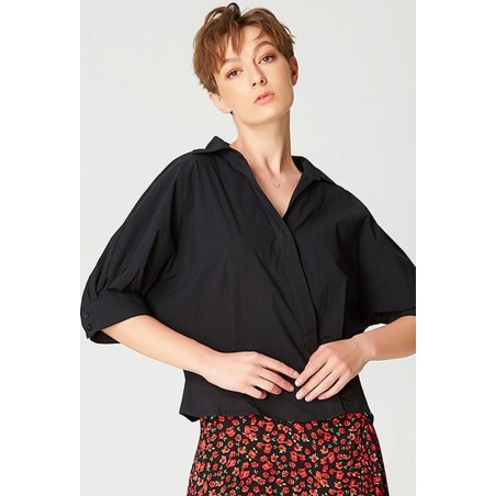 Chemisier noir manche courte col croisé chic et moderne Marque SMART&JOY noir en coton