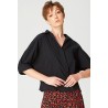 Chemisier noir manche courte col croisé chic et moderne Marque SMART&JOY noir en coton