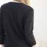 Pull noir manche 3/4 strass