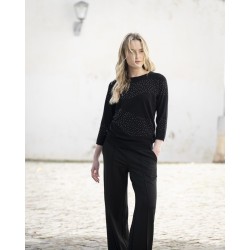 Pull noir manche 3/4 strass