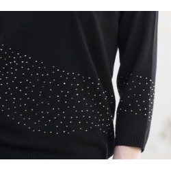 Pull noir manche 3/4 strass