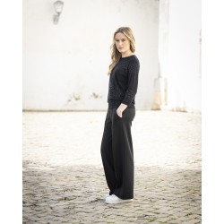 Pull noir manche 3/4 strass