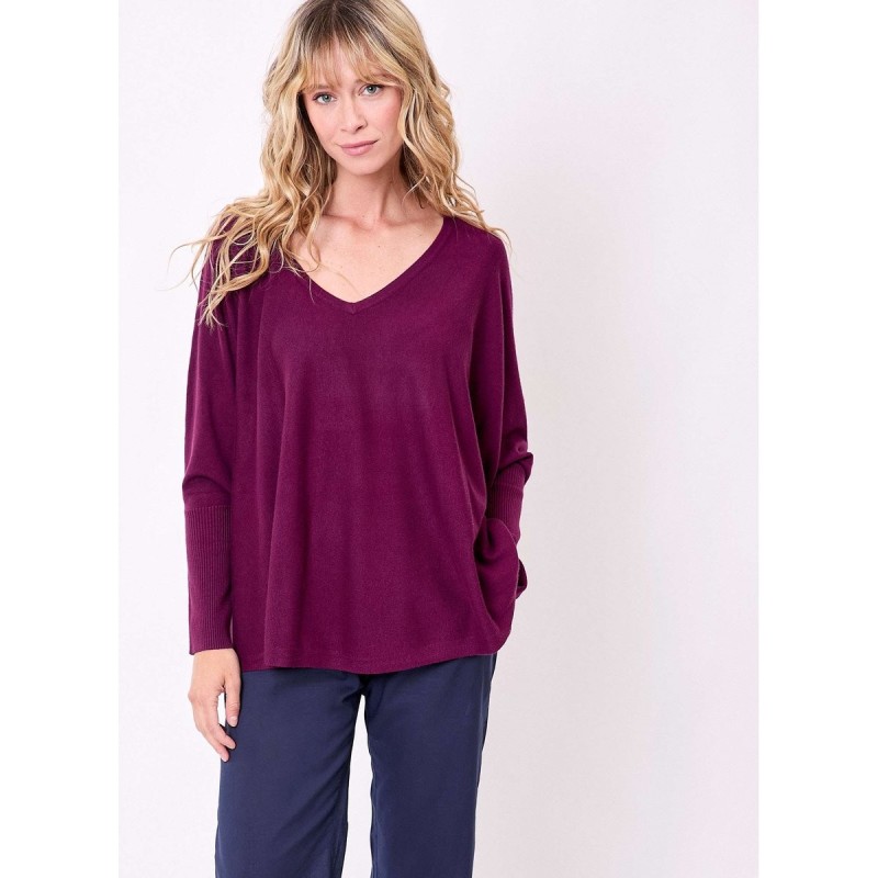 Pull col V tricot fin oversize modèle Lana Marque La Fiancée