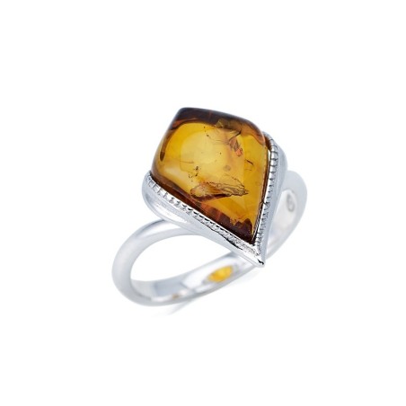bague argent rhodie 925/1000 ambre cognac opalook