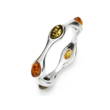 bague argent rhodie 925/1000 ambre multicolore opalook