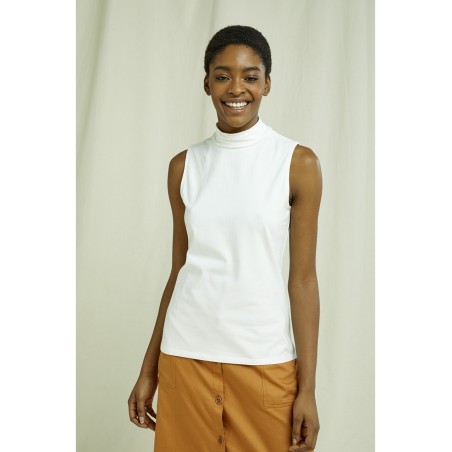 T-shirt sans manche col montant modèle Kana PEOPLE TREE blanc coton biologique élasthanne